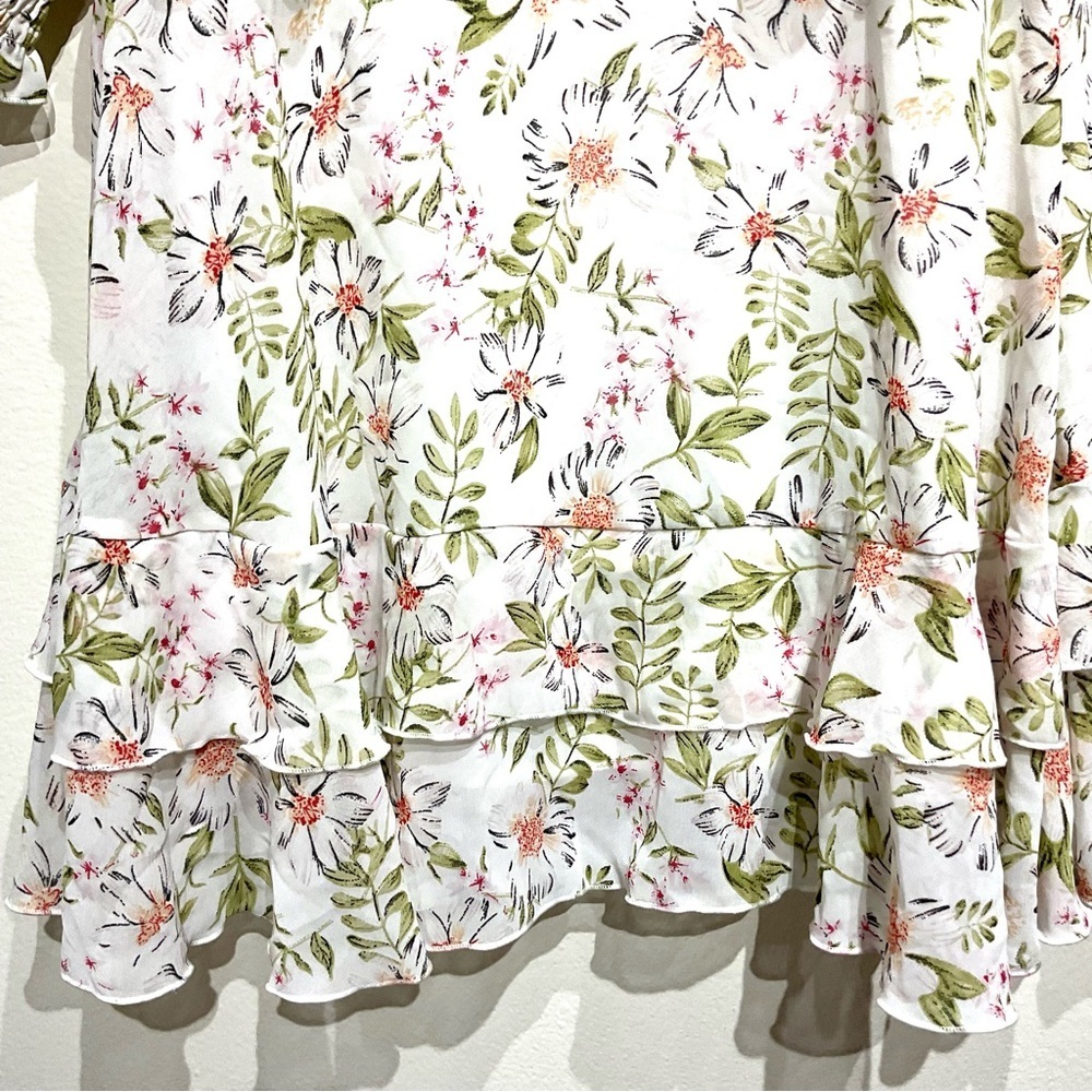 EXLURA Womens Floral Ruffle Sun Dress Sundress Tiered Square Neck Long Sleeve M. - Picture 6 of 10